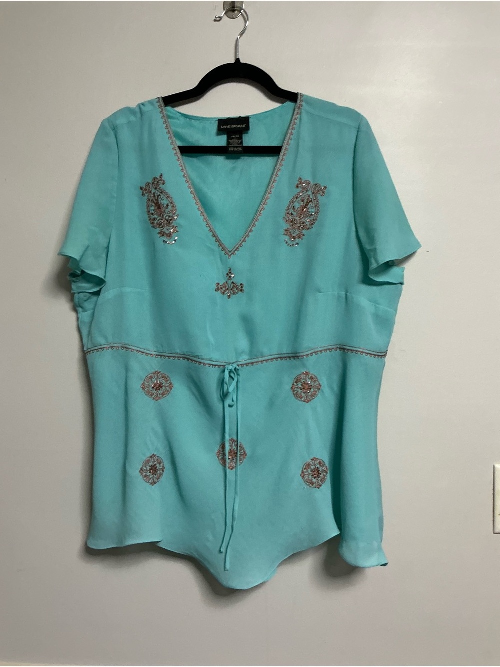 Lane Bryant Turquoise Embellished V-Neck Peplum Top